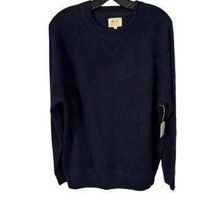 AE77 Men’s 100% CASHMERE Crewneck Sweater Long Sleeves NAVY Blue Sz L NWT